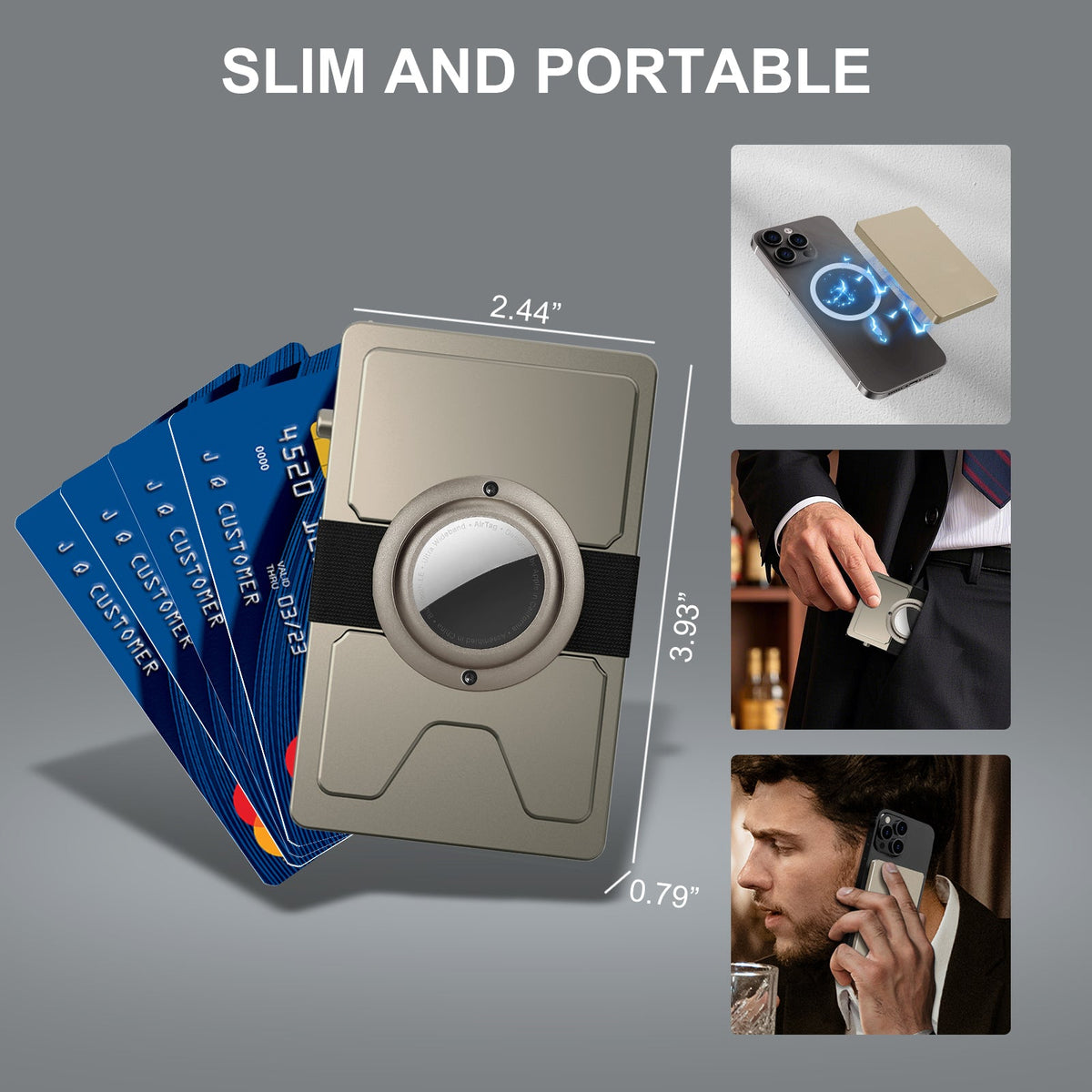 TOYFID All-Aluminum Pop Up Slide Rfid Slim Card Holder Wallet With Airtag Holder