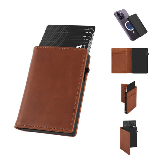 TOYFID Aluminum Alloy Wallet With Genuine Leather Cover Men's Billfolds
